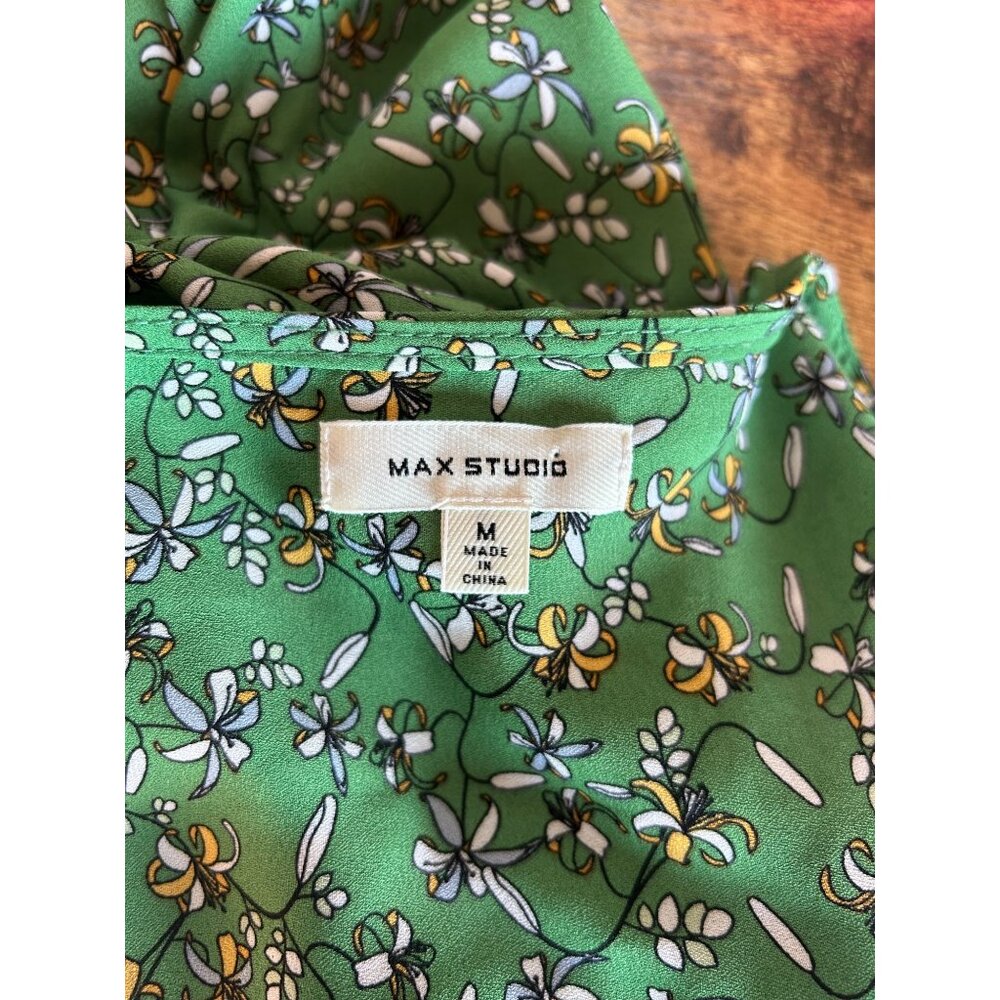 Max Studio Green Patterned Sheer Long Sleeve Blou… - image 6
